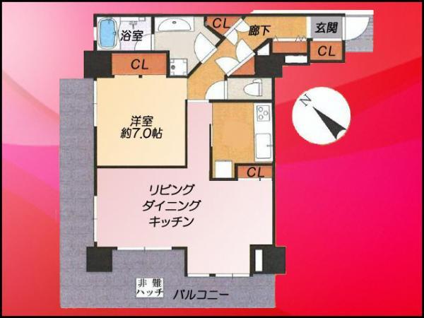 Floor plan. 1LDK, Price 59,800,000 yen, Occupied area 69.03 sq m , Balcony area 26.23 sq m