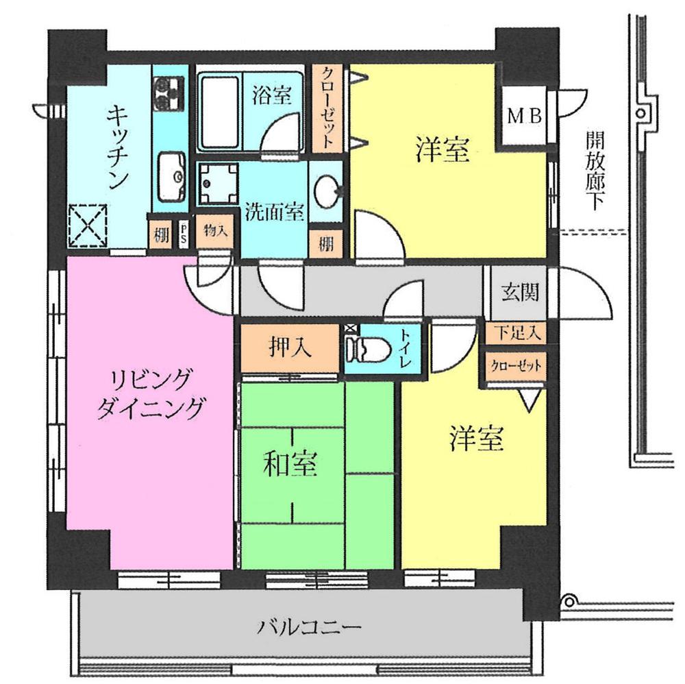 Floor plan. 3LDK, Price 38,800,000 yen, Occupied area 66.72 sq m , Balcony area 11.1 sq m