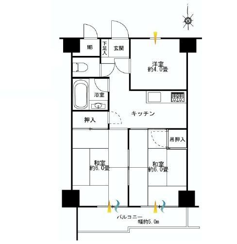 Floor plan. 3K, Price 24,800,000 yen, Occupied area 42.12 sq m , Balcony area 5.94 sq m