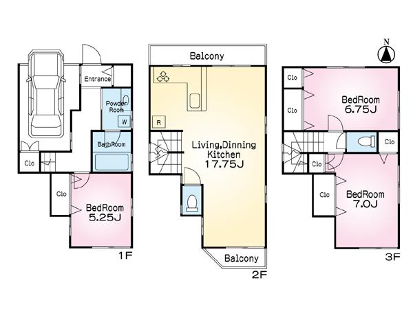 Floor plan. 51,900,000 yen, 3LDK, Land area 54.43 sq m , Building area 99.63 sq m