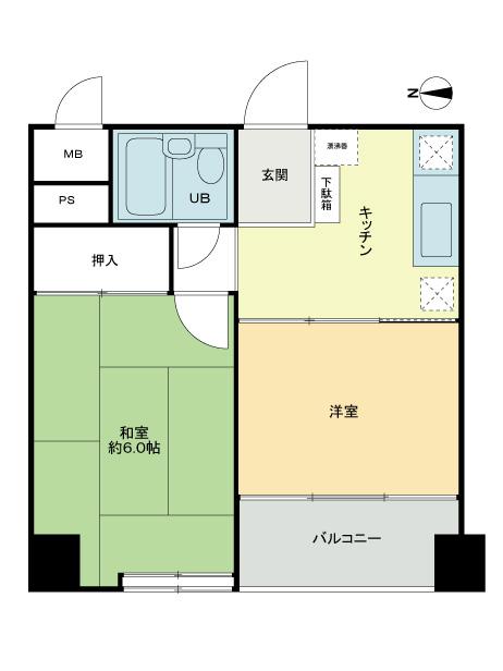 Floor plan. 2K, Price 13,900,000 yen, Occupied area 27.42 sq m , Balcony area 3.36 sq m 2K Footprint: 27.42 sq m