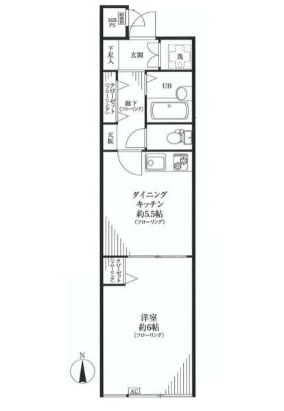 Floor plan. 1DK, Price 15.8 million yen, Occupied area 32.91 sq m