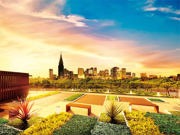 Shared facilities.  [On the other side of the forest of Gyoen, Mezzanine overlooking the skyscrapers] View garden, which is available on the rooftop in the "empty terrace", From spring to be wrapped in a thin red, Pure white to wear to winter, You can taste throughout the year the expression of taste not Shinjuku Gyoen unless a bird's-eye view.  ※ View photos from the construction site (24m equivalent / In fact a somewhat different the February 2012 shooting) has been CG synthesis. (Empty terrace (roof garden) Rendering)