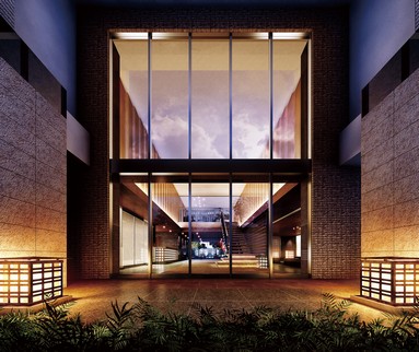 Entrance approach / Entrance off a presence that was Lindzen in the city. For example glimpse of the depth of the entrance to a luxurious space is contiguous, Also to passers will be feel a special sense of existence (Rendering)