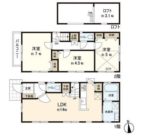 Floor plan. 53,800,000 yen, 4LDK, Land area 76.05 sq m , Building area 75.5 sq m