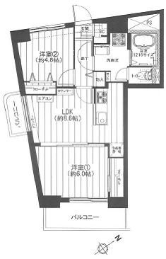 Floor plan. 2LDK, Price 29,900,000 yen, Footprint 46 sq m , Balcony area 6.33 sq m