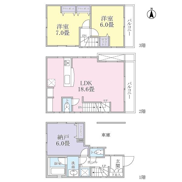 Floor plan. 63,800,000 yen, 2LDK, Land area 56.96 sq m , Building area 97.6 sq m floor plan