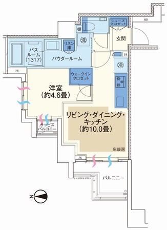  ■ 40B type ・ 1LDK + WIC occupied area / 37.95 sq m balcony area / 4.46 sq m service balcony area / 1.08 sq m