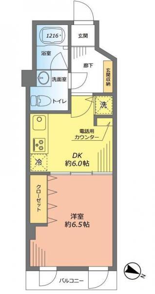 Floor plan. 1DK, Price 16,980,000 yen, Occupied area 31.02 sq m , Balcony area 3.5 sq m