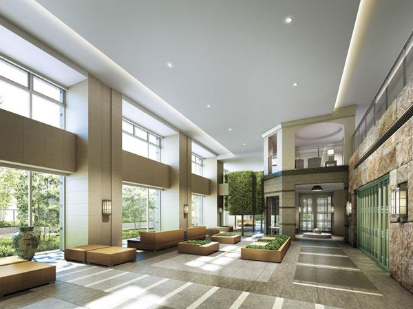 Shared facilities.  ["Comfort Tower" Entrance Hall Rendering ※ ] So that does not fit people to the line of sight from the eye through, Such as a sofa lounge which is disposed towards the window, Nice entrance hall of cosiness to one person alone.