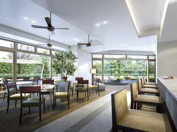 Shared facilities.  [Green Cafe (1F) Rendering ※ ] Green terrace and a café with a sense of unity. Holiday is also nice to have breakfast here.