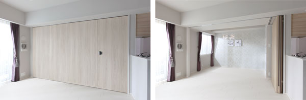 Living.  [Wall door corresponding to the family of the life cycle] Adopted a wall door that can be used and integrated with the living by keep open. Even when if used as a spacious living room we have seen, It will be a place of relaxed hospitality. Also it can be used as a separate children's room, It is freely available makeover depending on the life cycle and life style of the family. (Except for some dwelling unit)