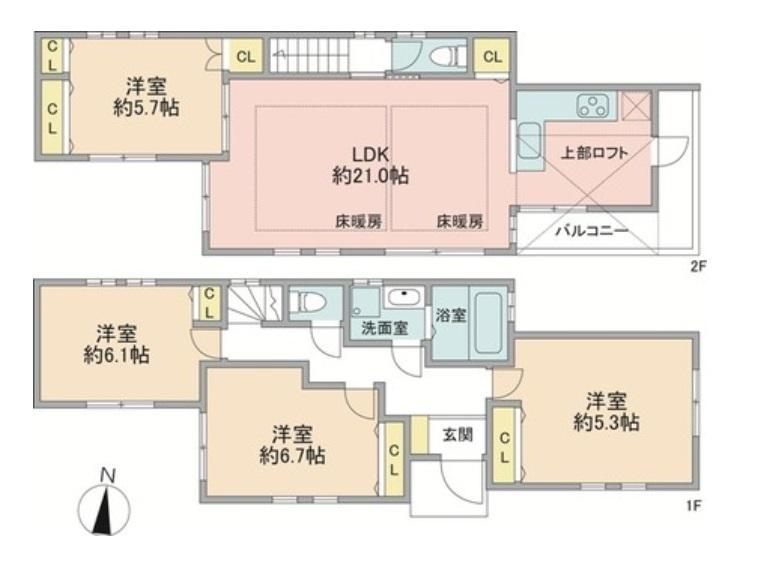 Floor plan. 79,800,000 yen, 4LDK, Land area 142.31 sq m , Building area 104.35 sq m