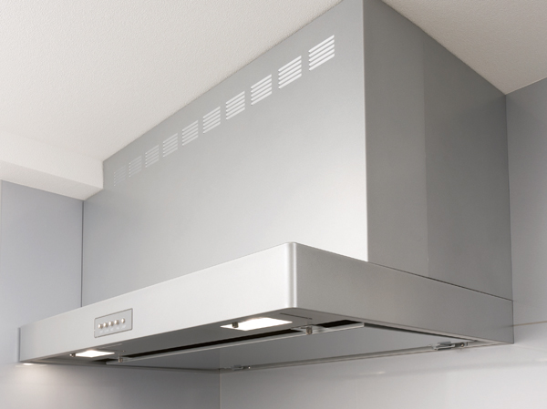 Kitchen.  [Range food] To produce beautiful interior of the kitchen space, We have adopted a range hood of sharp Square design.