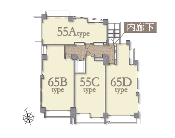 Features of the building.  [Adopt a corridor inside with an emphasis on privacy] It has adopted the corridor within which to produce a grace and composure. To shut out the outside of the line of sight to be worried about you to ensure privacy. further, It is also effective in crime prevention for illegally difficult to penetrate from the outside. (5th floor ~ 9-floor plan view)