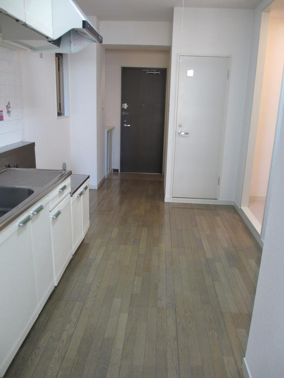 Kitchen. From the living room to the door