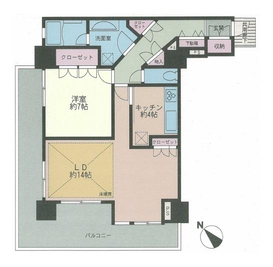 Floor plan. 1LDK, Price 59,800,000 yen, Occupied area 69.03 sq m , Balcony area 26.23 sq m