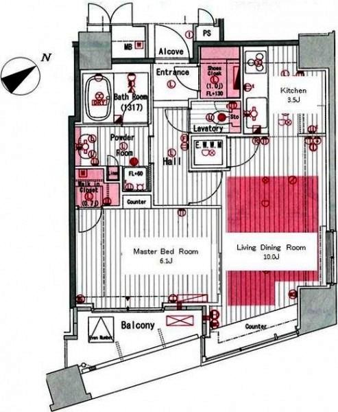 Floor plan. 1LDK, Price 42,800,000 yen, Occupied area 48.54 sq m , Balcony area 5.03 sq m