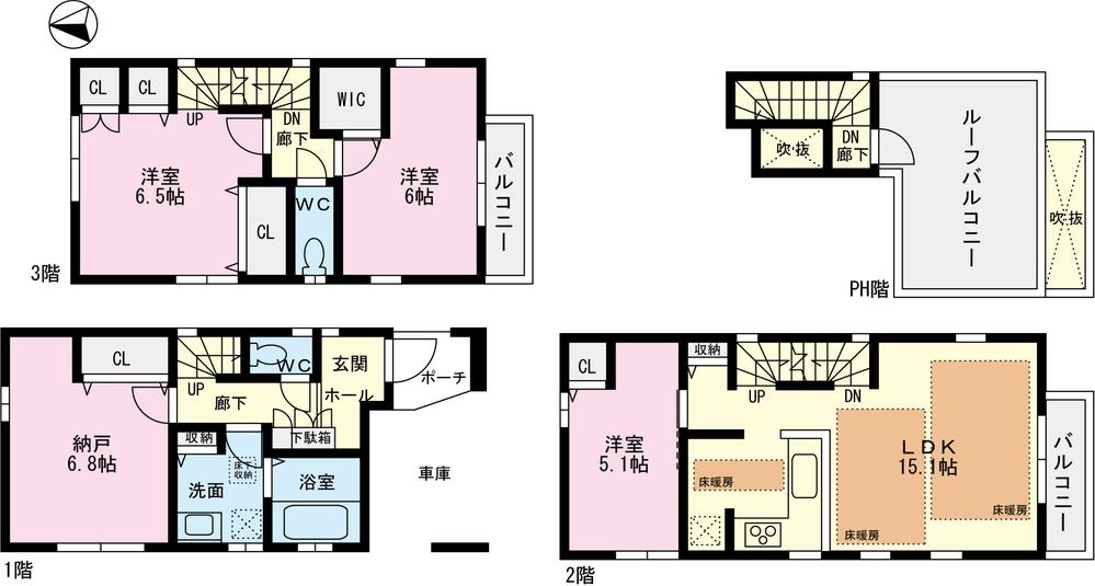 Floor plan. (B Building), Price 47,800,000 yen, 4LDK, Land area 60.8 sq m , Building area 103.74 sq m