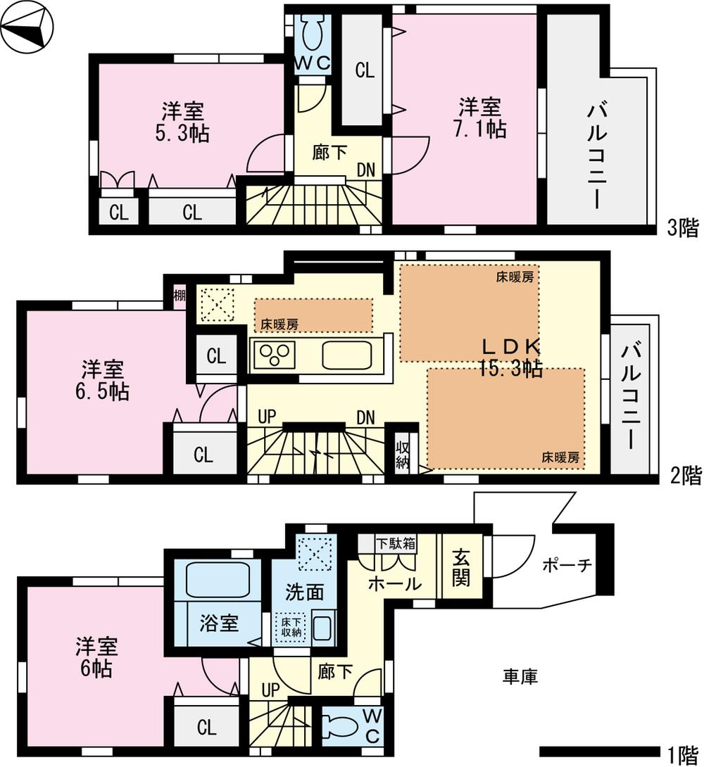 Floor plan. (A Building), Price 50,800,000 yen, 4LDK, Land area 60.8 sq m , Building area 109.18 sq m