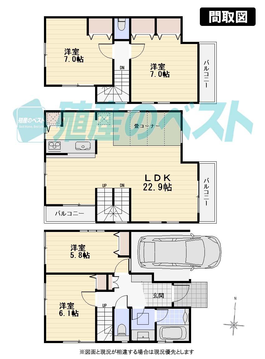 Floor plan. (A Building), Price 67800000 yen, 4LDK, Land area 72.25 sq m , Building area 114.26 sq m