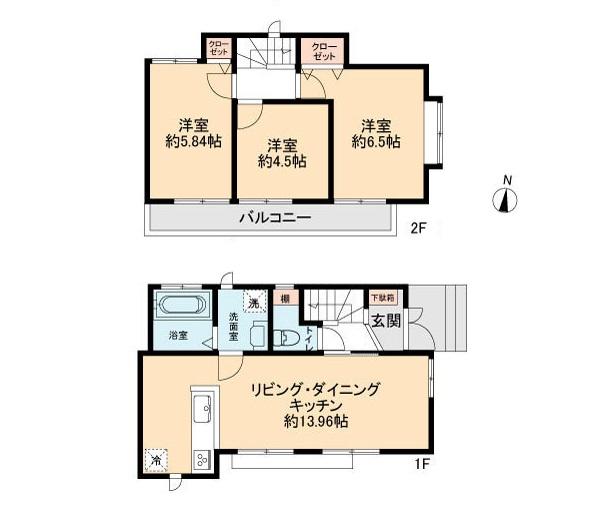 Floor plan. (Building 2), Price 54,800,000 yen, 3LDK, Land area 86.36 sq m , Building area 69.04 sq m