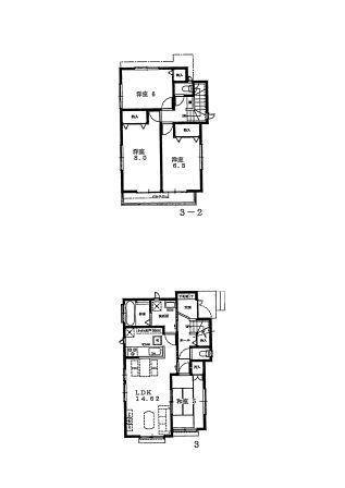 Floor plan. (3 Building), Price 69,800,000 yen, 4LDK, Land area 106.61 sq m , Building area 95.02 sq m