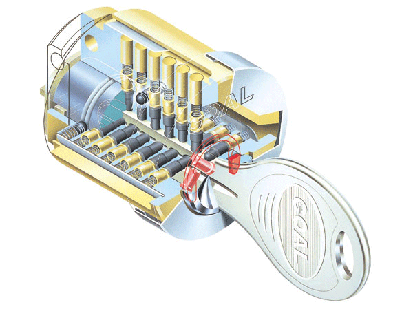 Security.  [Dimple key] Climb to the key pattern about 12 billion ways, Adopt a dimple key that was almost impossible to duplicate. Both sides is reversible type to plug in either direction. (Conceptual diagram)