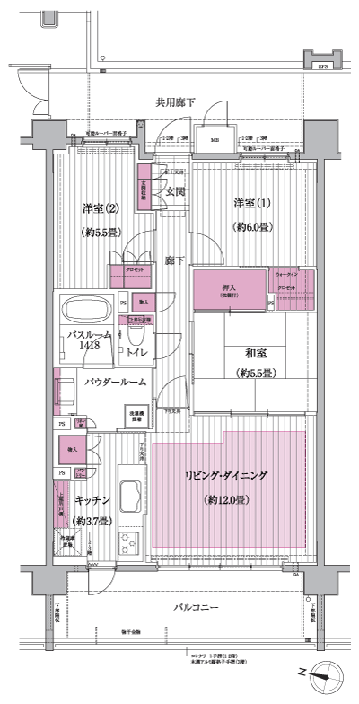 Floor: 3LDK + walk-in closet, the area occupied: 75.5 sq m