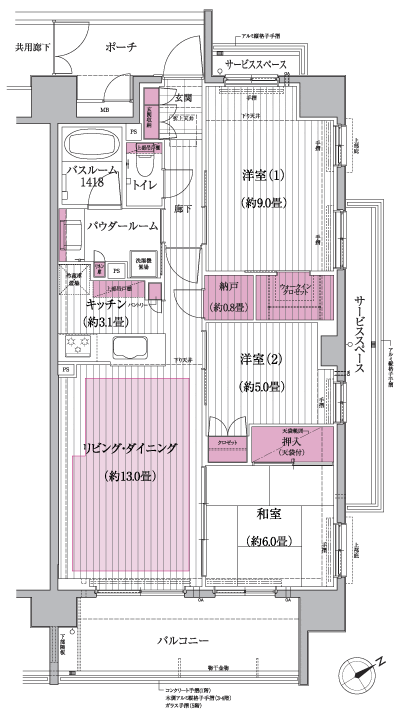 Floor: 3LDK + storeroom + walk-in closet, the occupied area: 78.57 sq m