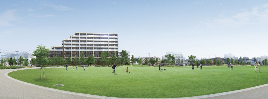 In front of the "Momoi Harappa Park", which has a vast site, Celebrated its grand completion <Plaisance Roger Ogikubo Momoi THE PARK>. (Exterior view)