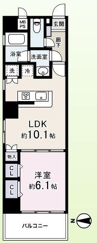 Floor plan. 1LDK, Price 31,900,000 yen, Occupied area 39.63 sq m , Balcony area 5.4 sq m