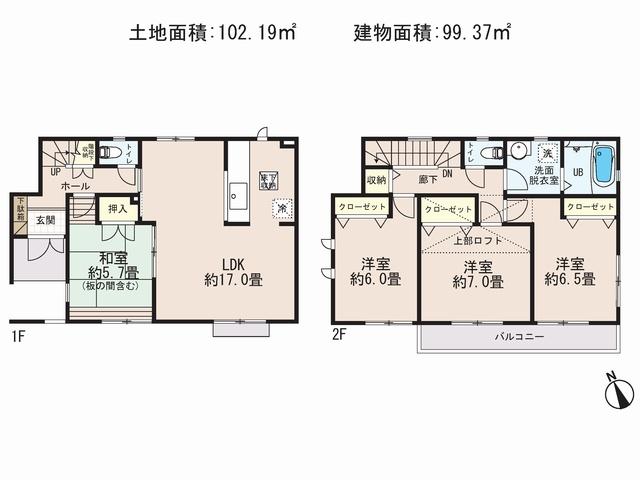 Floor plan. 68,800,000 yen, 4LDK, Land area 102.19 sq m , Building area 99.37 sq m