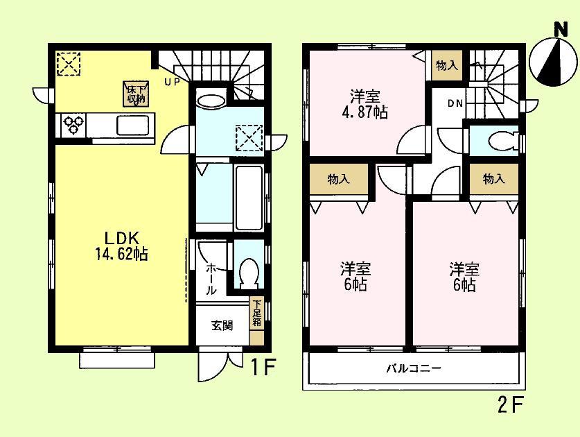 Floor plan. (3 Building), Price 51,800,000 yen, 3LDK, Land area 95.3 sq m , Building area 76.18 sq m