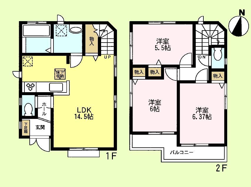 Floor plan. (Building 2), Price 51,800,000 yen, 3LDK, Land area 96.1 sq m , Building area 76.18 sq m
