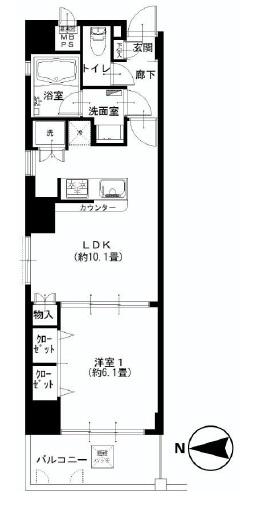 Floor plan. 1LDK, Price 31,900,000 yen, Occupied area 39.63 sq m , Balcony area 5.4 sq m