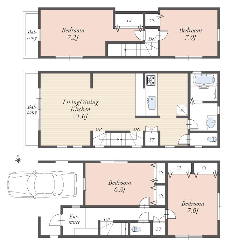 Floor plan. 69,050,000 yen, 4LDK, Land area 77.23 sq m , Building area 110.15 sq m