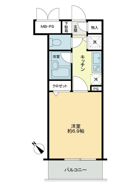 Floor plan. 1K, Price 15.8 million yen, Footprint 23.1 sq m , Balcony area 3.6 sq m floor plan