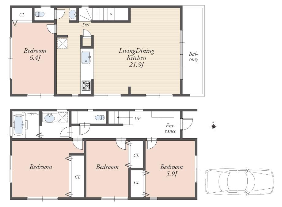Floor plan. 56,800,000 yen, 4LDK, Land area 112.88 sq m , Building area 108.65 sq m B Building floor plan