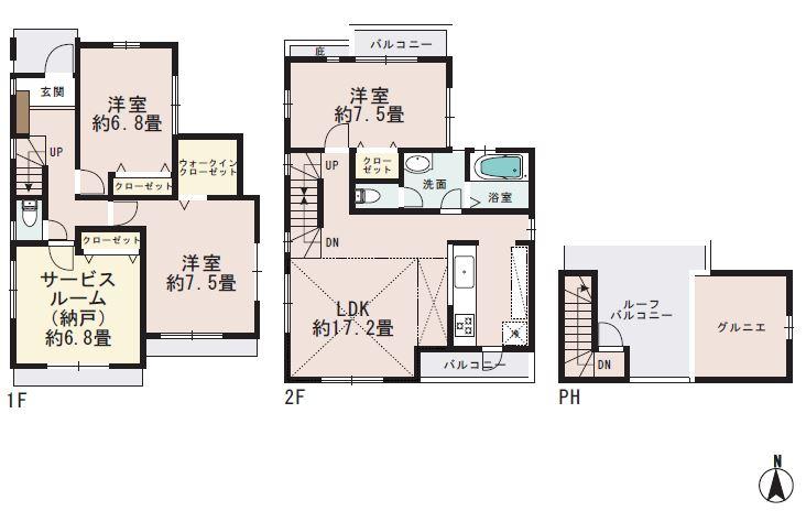 Floor plan. (A Building), Price 66,800,000 yen, 3LDK+S, Land area 105.05 sq m , Building area 104.62 sq m