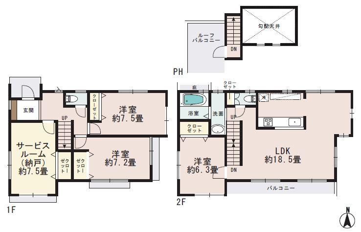Floor plan. (B Building), Price 62,800,000 yen, 3LDK+S, Land area 113.95 sq m , Building area 104.48 sq m