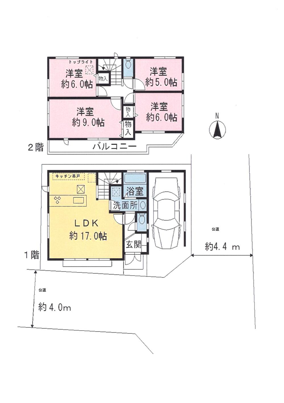 Floor plan. (Building 2), Price 57,800,000 yen, 4LDK, Land area 82.46 sq m , Building area 95.23 sq m