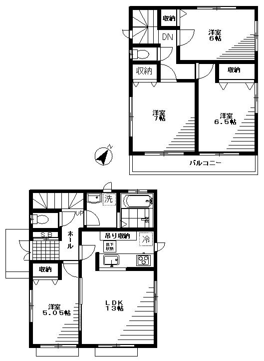 Floor plan. 56,400,000 yen, 4LDK, Land area 124.56 sq m , Building area 88.81 sq m 4LDK Site area 26.85 square meters