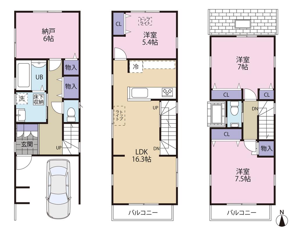 Floor plan. 56,800,000 yen, 4LDK, Land area 65.66 sq m , Building area 109.34 sq m