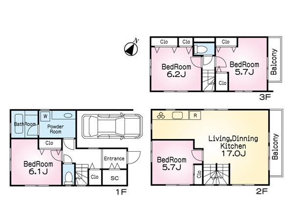 Floor plan. 57,800,000 yen, 4LDK, Land area 67.84 sq m , Building area 67.84 sq m