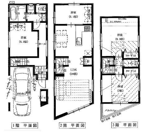 Floor plan. (C Building), Price 50,800,000 yen, 4LDK, Land area 54.08 sq m , Building area 103.97 sq m
