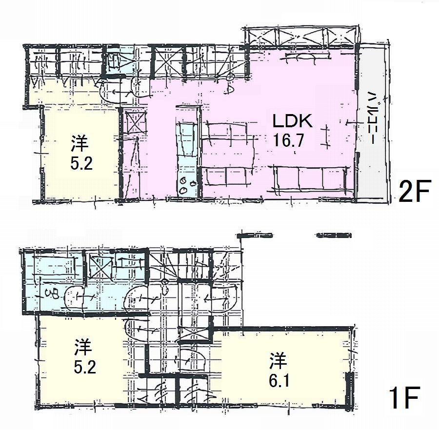 Compartment view + building plan example. Building plan example, Land price 35,800,000 yen, Land area 70 sq m total floor area of 73.50 sq m Building price 1 2.6 million yen (tax included)