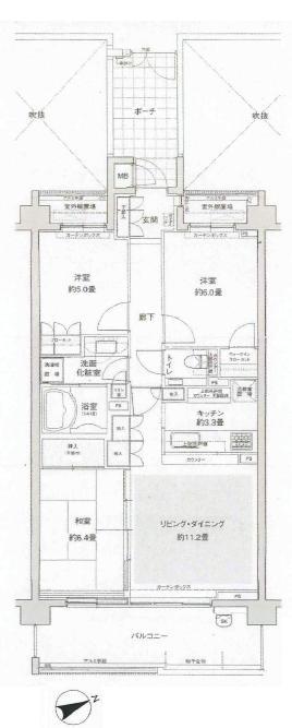 Floor plan. 3LDK, Price 51,800,000 yen, Occupied area 72.65 sq m , Balcony area 12.6 sq m