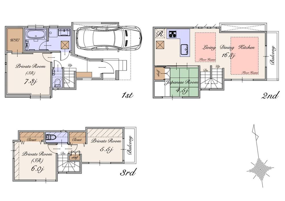 Floor plan. (D Building), Price 67,900,000 yen, 2LDK+2S, Land area 65.57 sq m , Building area 105.54 sq m