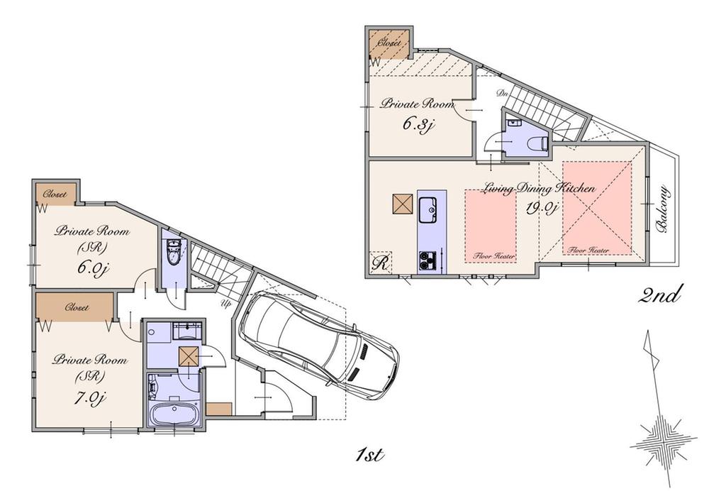 Floor plan. (F Building), Price 63,900,000 yen, 2LDK+2S, Land area 76.9 sq m , Building area 99.95 sq m